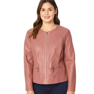 INC‎ International Concepts Moto Jacket Size XL Faux Leather Pink Blush Chic